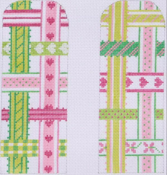 EGC-02f Glasses Case Woven Ribbons pinks & greens