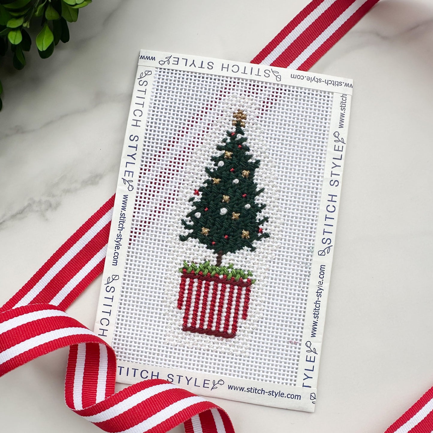 Red and White Stripe Topiary Tree with Stitch Guide by Stitch Style Needlepoint