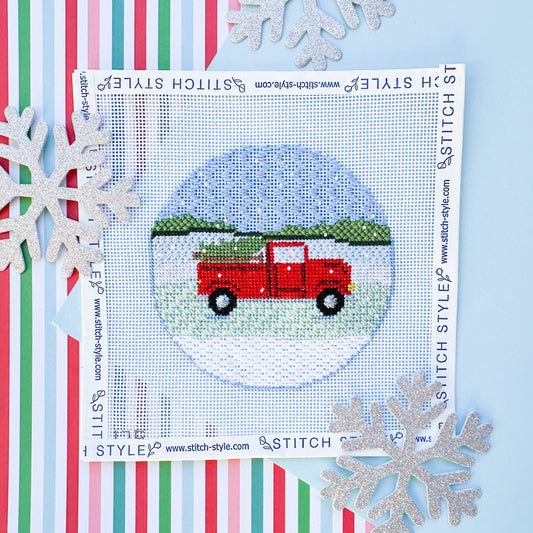 Red Truck with Christmas Tree by Stitch Style