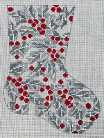 Silver Holly Mini Stocking by Kate Woodward