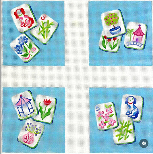 CO4-62 Set of 4 Coasters Mahjong Tiles English Country Garden Theme