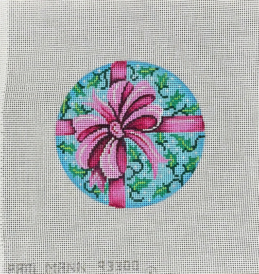 Pink Bow with Holly ornament by Patti Mann