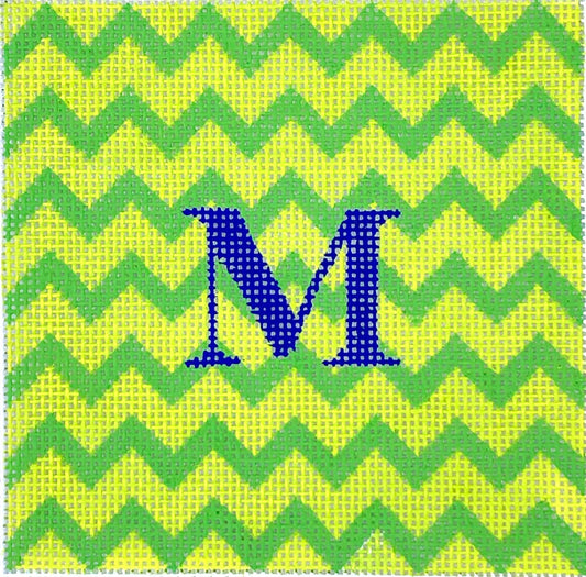 INSSQ4-53 Planet Earth 4" Square Insert Zigzag grass green on lime w/ raspberry letter