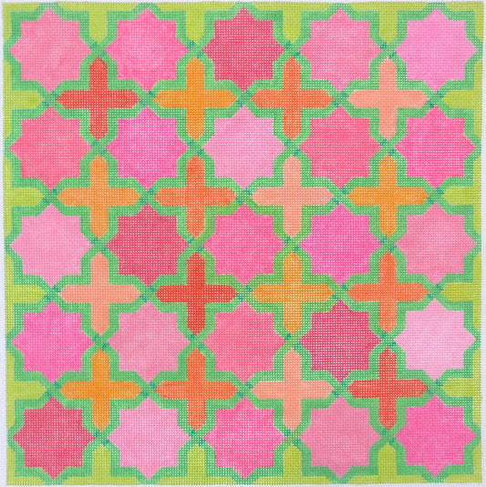 Moroccan Tiles - Crosses & Stars in pinks, oranges w/turquoise by Kate Dickerson