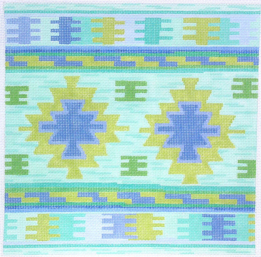 Dhurrie Square w/Medallions - Caribbean palette by Kate Dickerson
