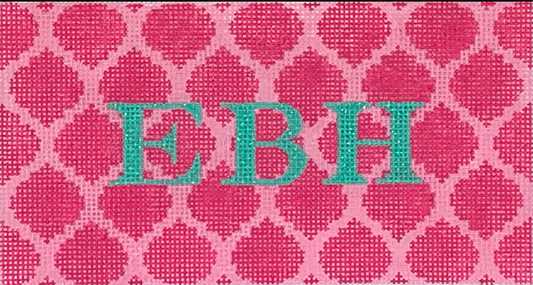 INSPCL-03 Planet Earth Clutch Insert Quatrefoils raspberry on light pink w/ turquoise letters