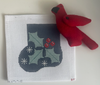 Holly Sock with Cardinal by Kathy Schenkel