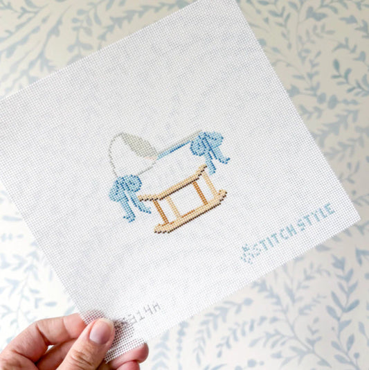 Baby Bassinet with Bows -Blue  by Stitch Style