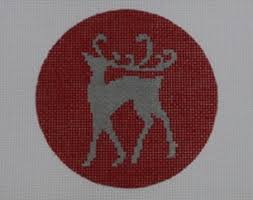 Silver Reindeer on Red 18 Mesh by Kristine Kingston