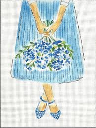 Blue Flowers on Striped Skirt by Kate Dickerson