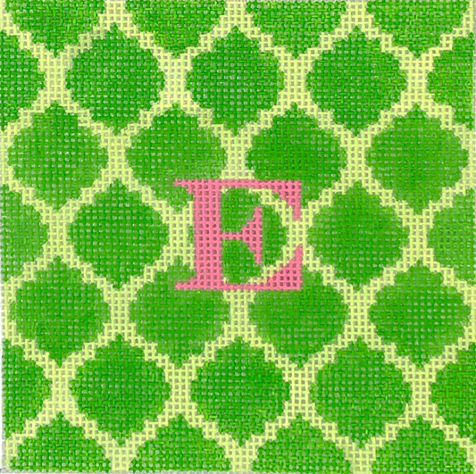 INSSQ4-21 Planet Earth 4" Square Insert Quatrefoils green on lime w/ hot pink letter