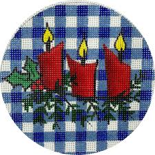 Blue Gingham Three Candles