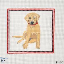 Yellow Lab - red frame by Blue Ridge Stitchery