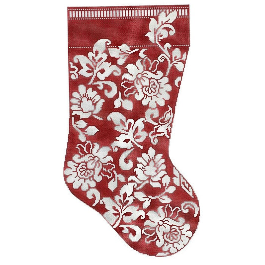 13 Count Karen's Damask Stocking- Pink & Ivory