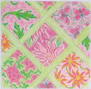 Med Sq - Lilly-inspired Lattice Patchwork Pinks & Greens by Kate Dickerson